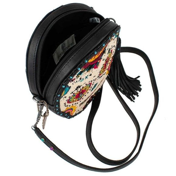 Mary Frances Sweet Calavera Sugar Skull Handbag Black Bead Purse Leather Bag New - Picture 4 of 6